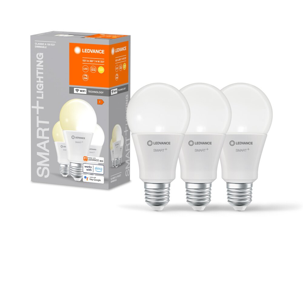 LEDVANCE SMART+ WiFi Lot de 3 LED E27 14 watt 2700 kelvin 1521 lumen main product photo
