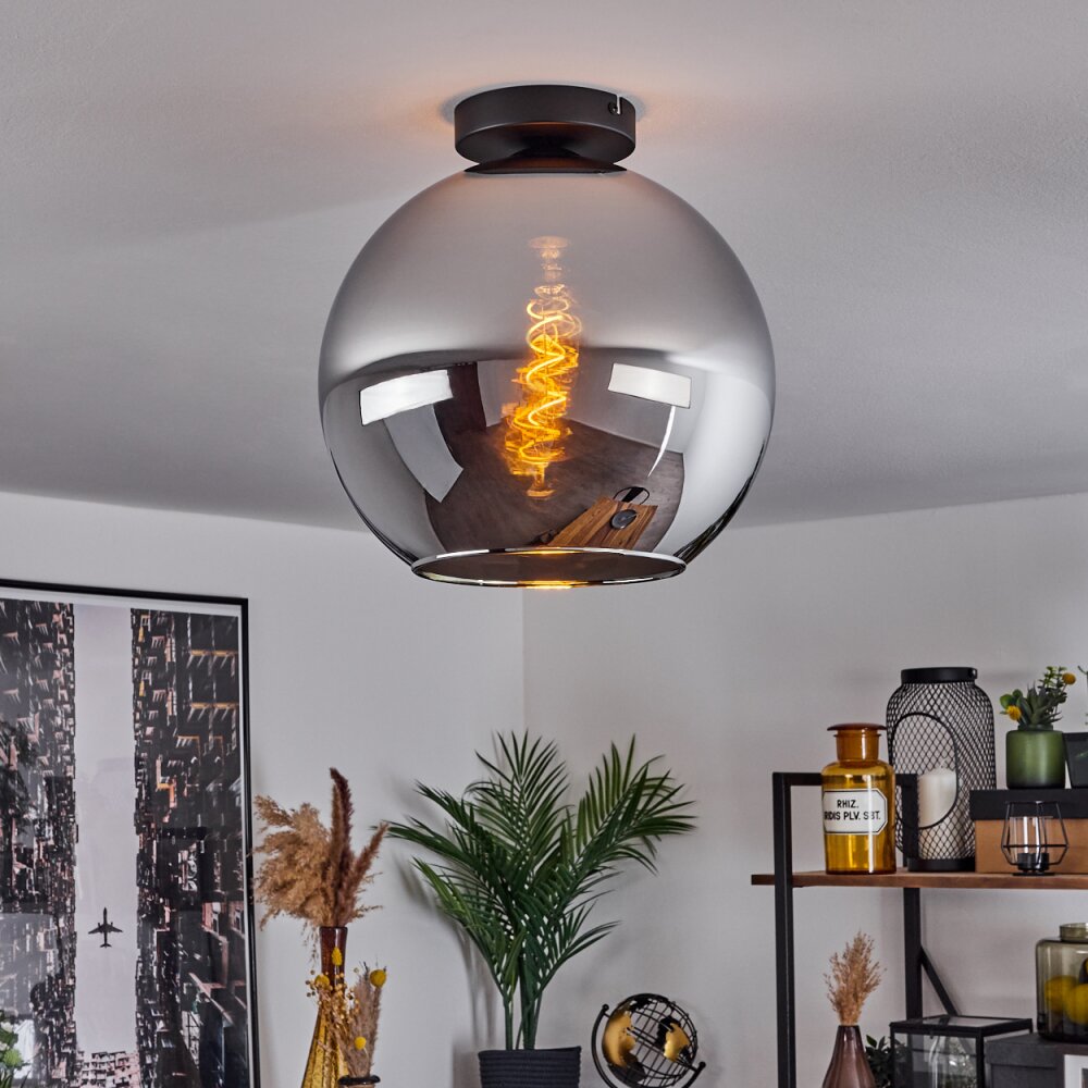 Plafonnier Verre 30 cm Koyoto Chrome, Fumé, 1 lumière main product photo