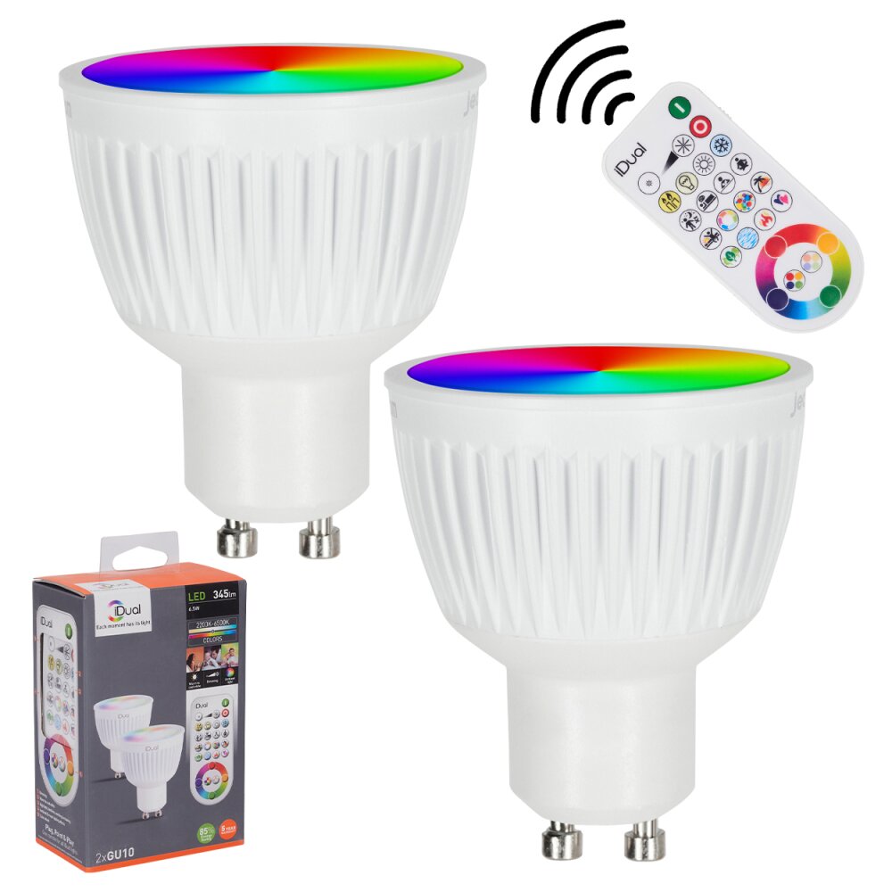 iDual GU10 LED RGB 6,5 watt 2200-6500 kelvin 345 lumen Lot de 2 avec télécommande main product photo