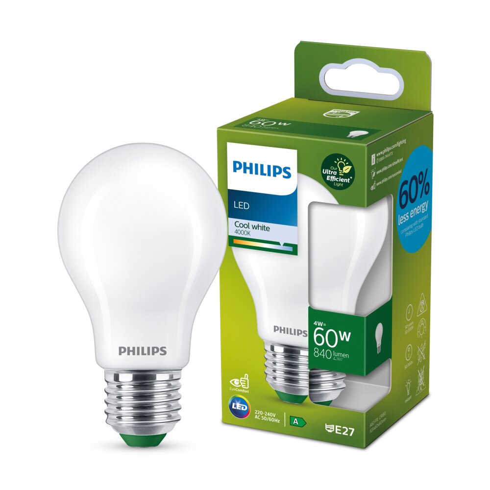 Philips Classic LED E27 4 watt 4000 kelvin 840 lumen main product photo