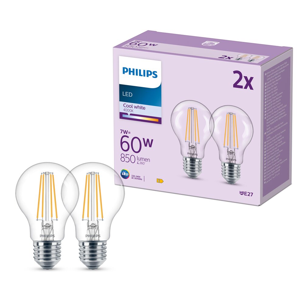 Philips Classic Lot de 2 LED E27 7 watt 4000 kelvin 850 lumen main product photo