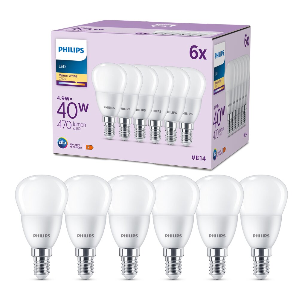 Philips Classic Lot de 6 LED E14 4,9 watt 2700 kelvin 470 lumen main product photo