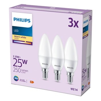 Philips Classic Lot de 3 LED E14 2,8 watt 2700 kelvin 250 lumen Philips Classic Lot de 3 LED E14 2,8 watt 2700 kelvin 250 lumen