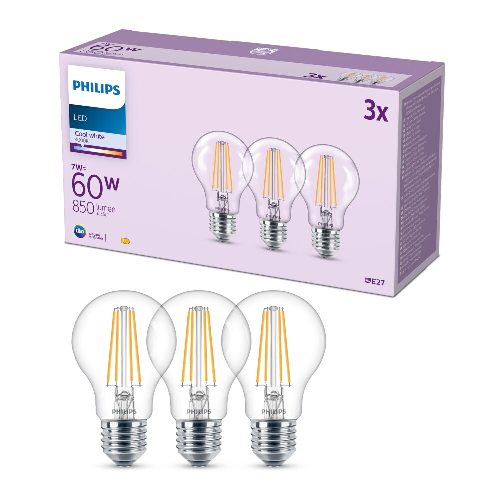 Philips Classic Set de 3 LED E27 7 watt 4000 Kelvin 850 lumen main product photo