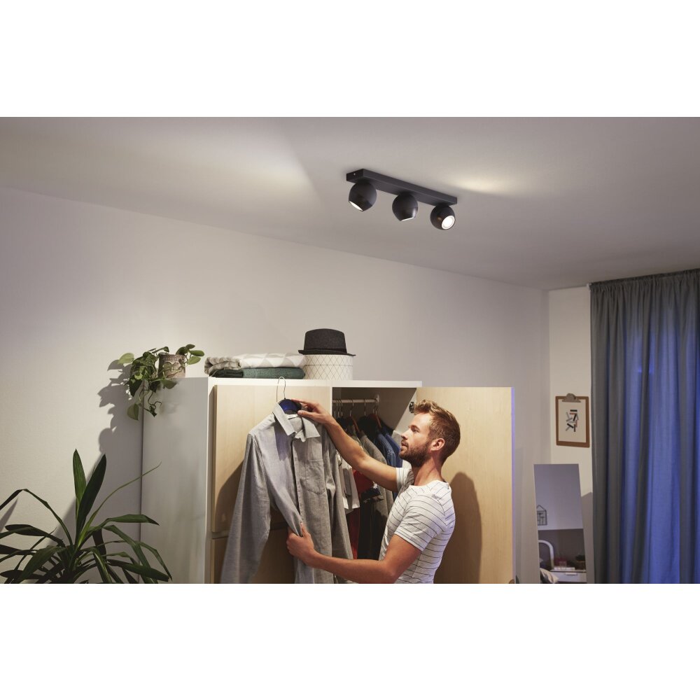 Plafonnier Philips Hue Buckram LED Noir, 3 lumières, Télécommandes main product photo