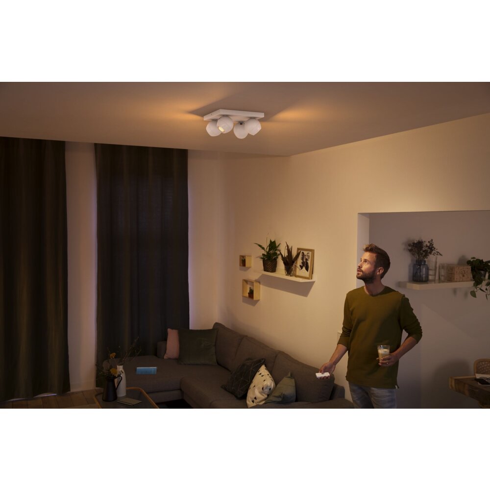 Plafonnier Philips Hue Buckram LED Blanc, 4 lumières, Télécommandes main product photo