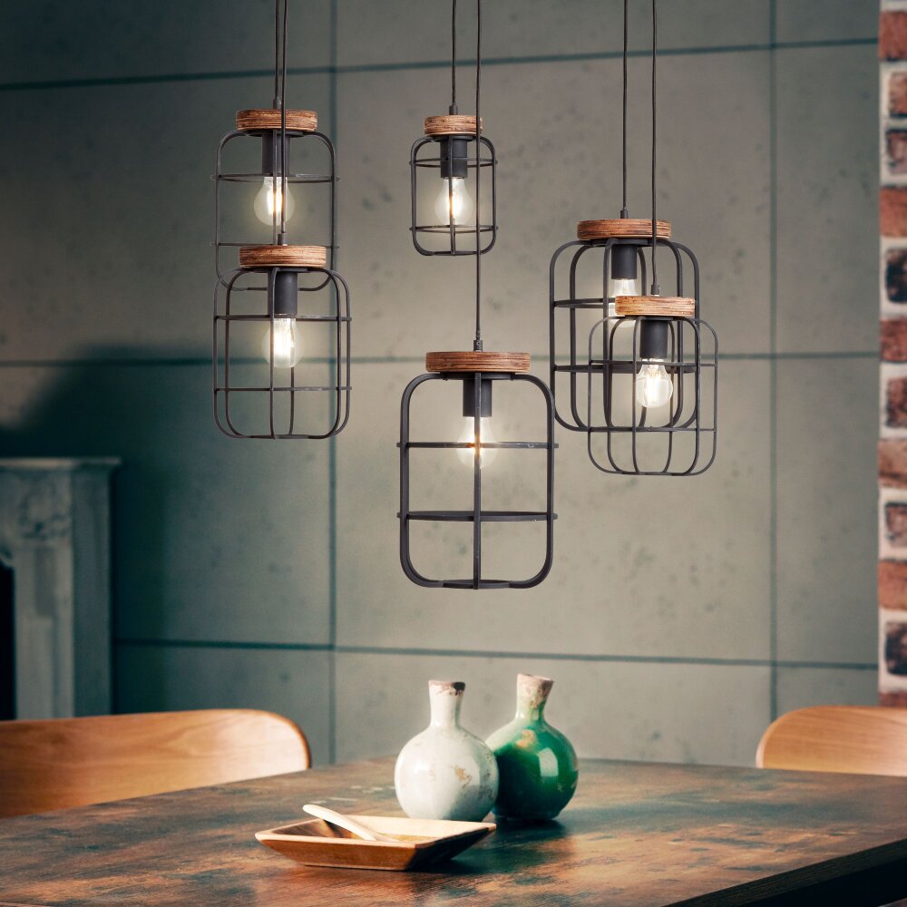 Suspension Brilliant Gwen Bois foncé, Noir, 6 lumières main product photo
