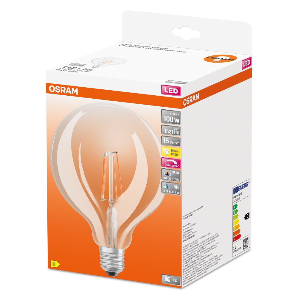 OSRAM SUPERSTAR LED E27 11 watt 2700 kelvin 1521 lumen main product photo