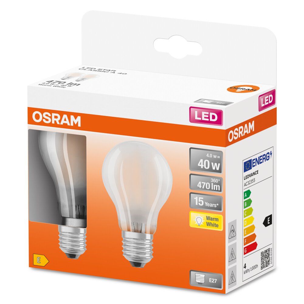OSRAM LED Retrofit Lot de 2 E27 4 watt 2700 Kelvin 470 lumen main product photo