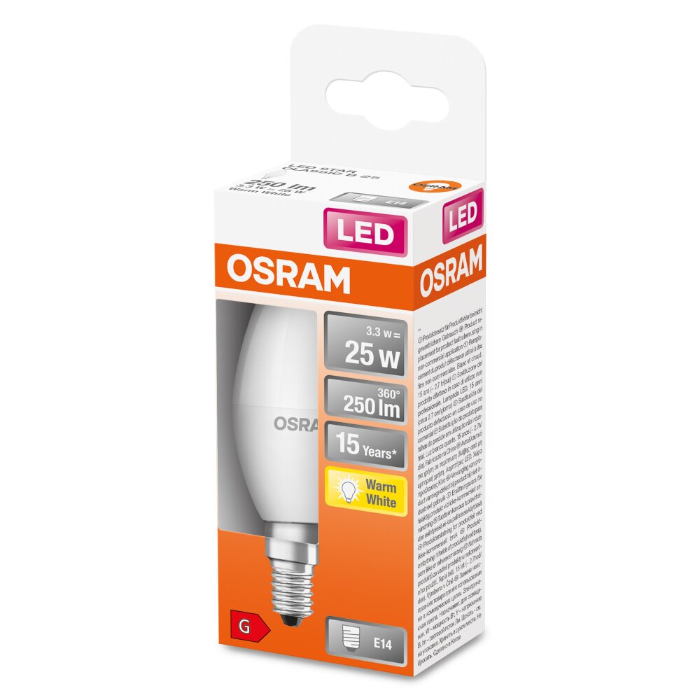 OSRAM LED STAR E14 3,3 Watt 2700 Kelvin 250 lumen main product photo