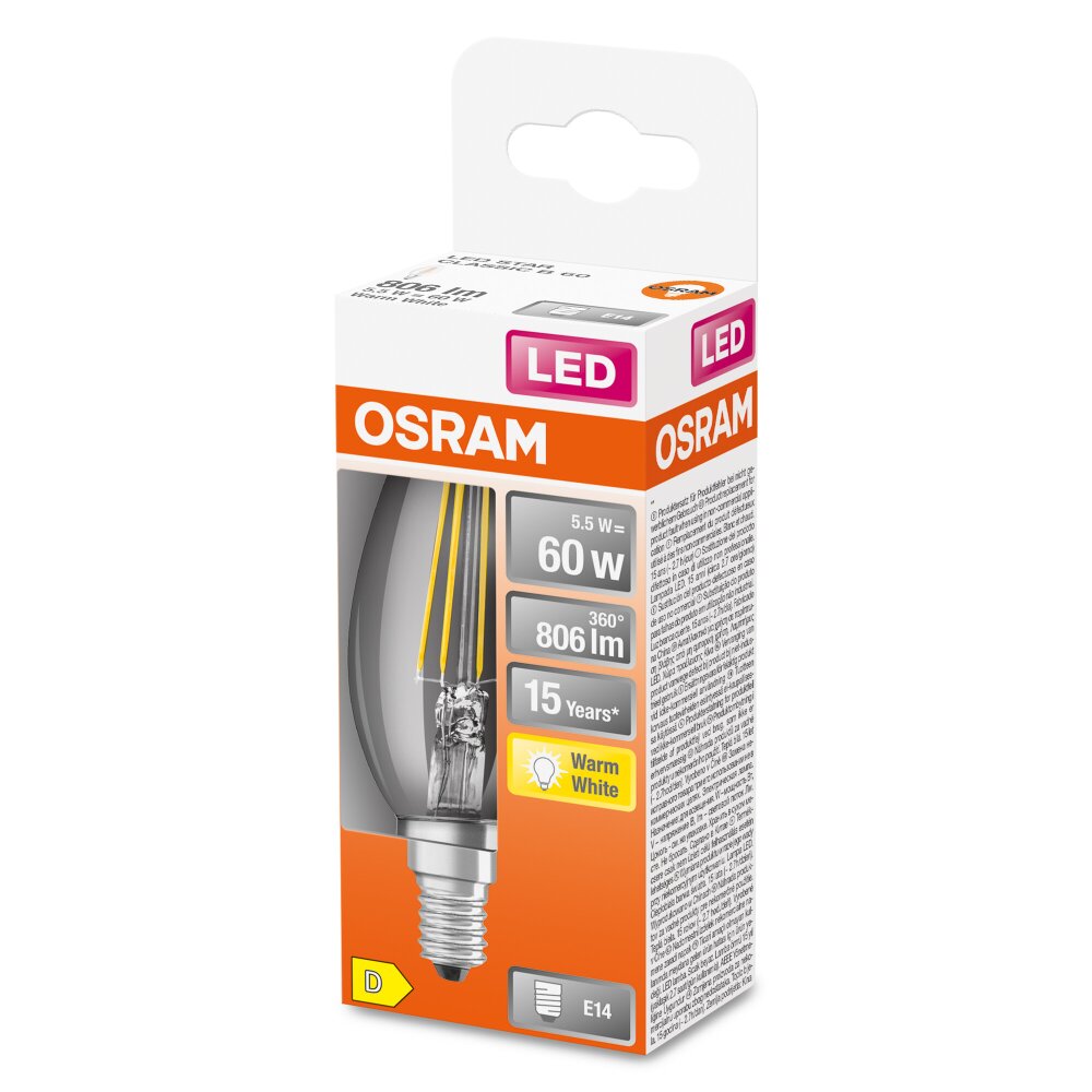 OSRAM LED Retrofit E14 5,5 watt 2700 kelvin 806 lumen main product photo