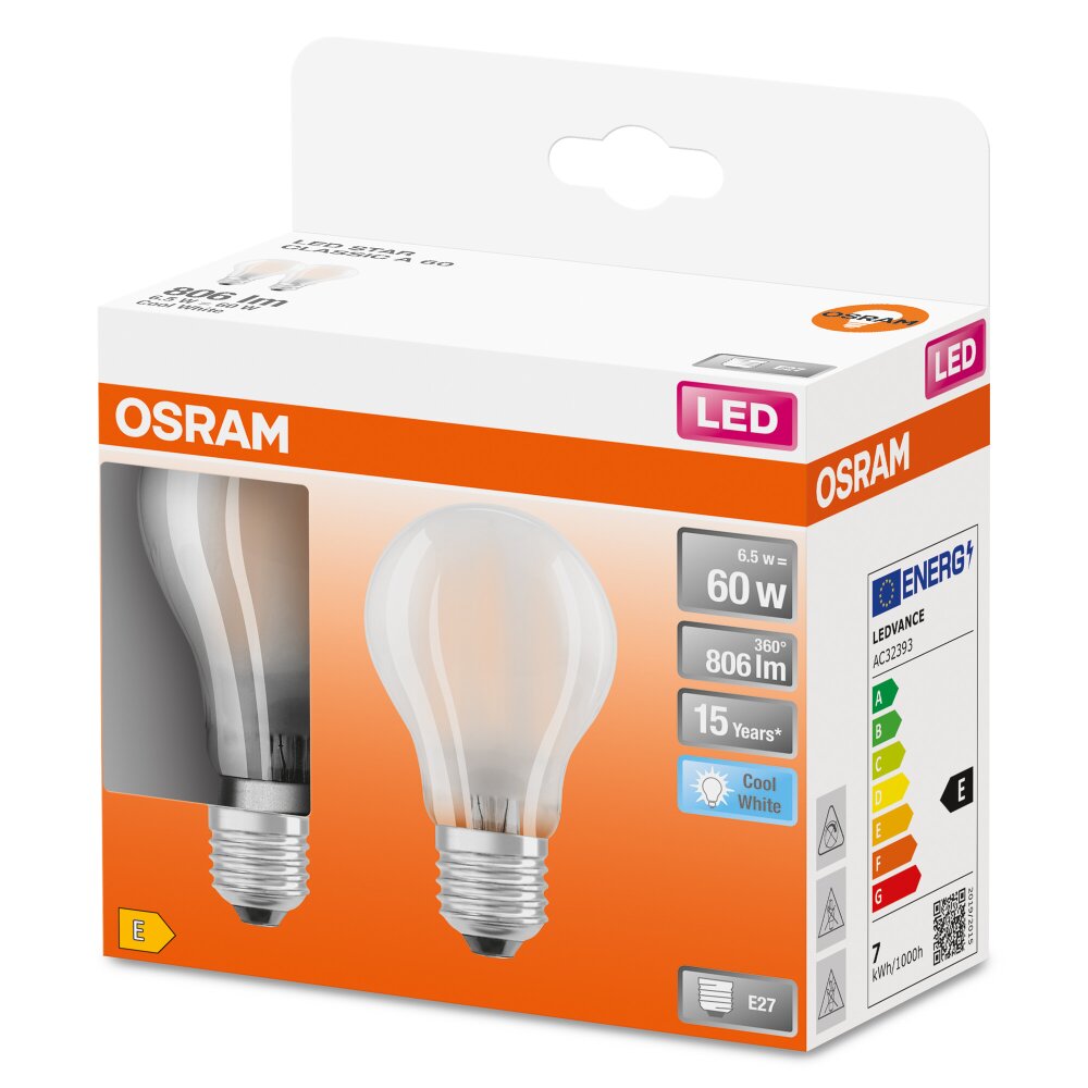 OSRAM LED Retrofit Lot de 2 E27 6,5 Watt 4000 Kelvin 806 Lumen main product photo
