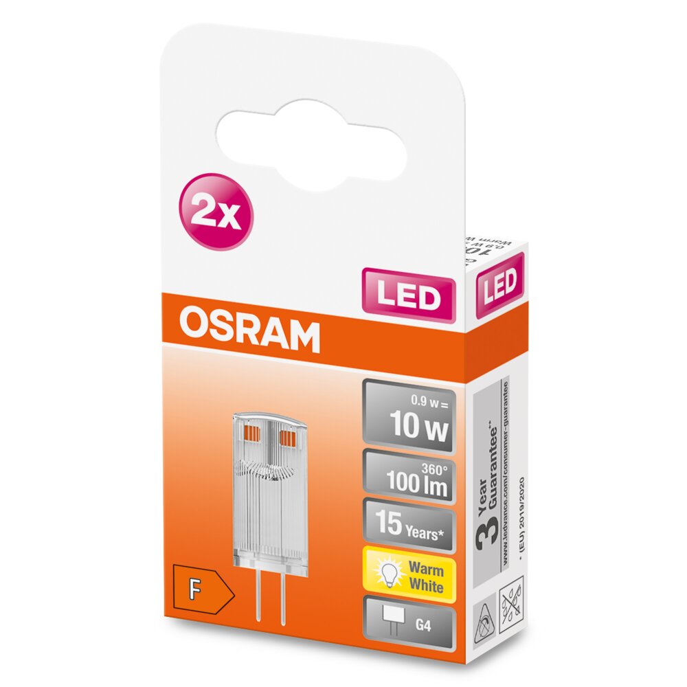 OSRAM LED PIN Lot de 2 G4 0,9 Watt 2700 Kelvin 100 lumen main product photo