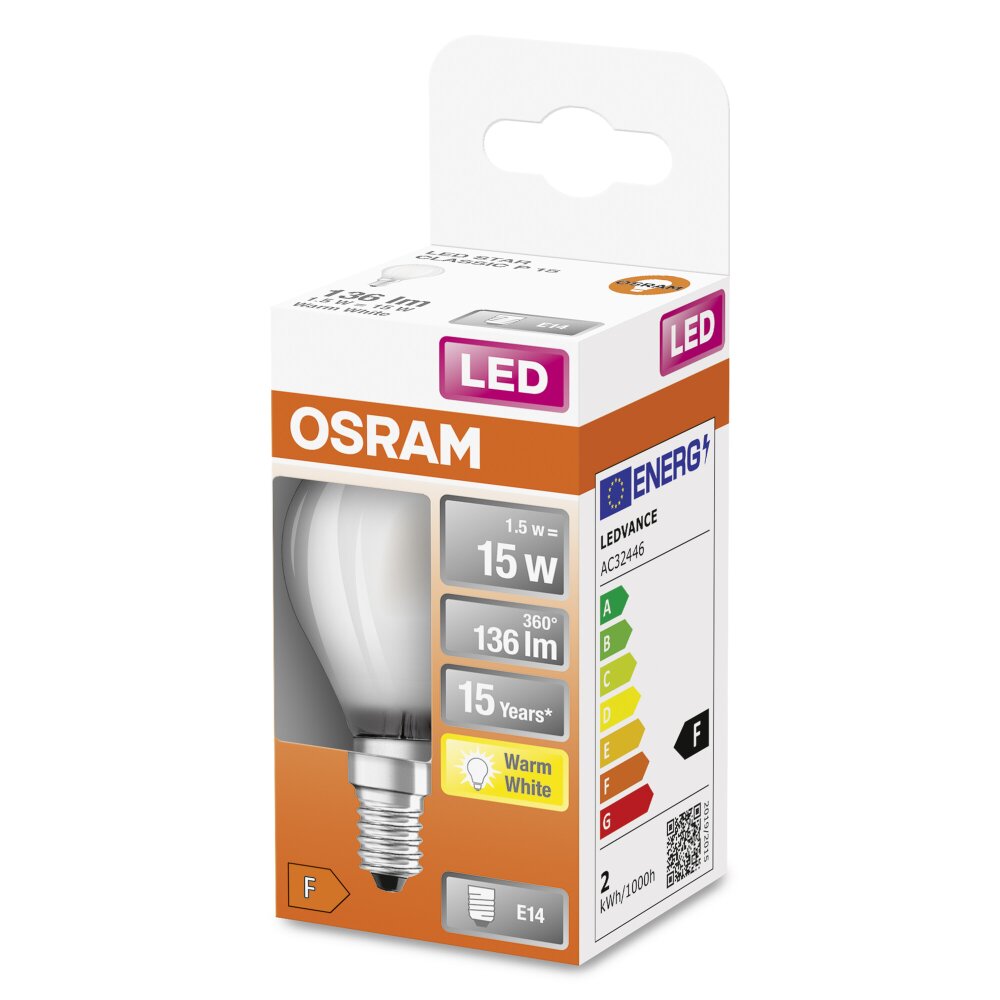 OSRAM LED Retrofit E14 1,5 Watt 2700 Kelvin 136 lumen main product photo