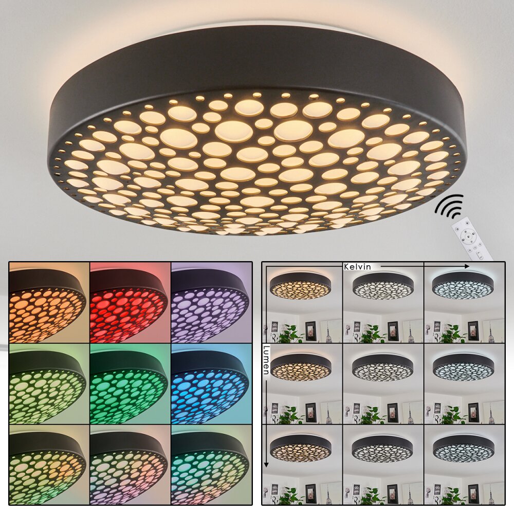 Plafonnier Agodim LED Noir, Blanc, 1 lumière, Télécommandes, Changeur de couleurs main product photo