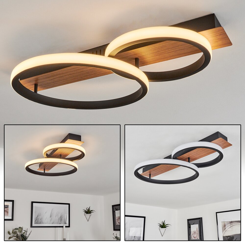 Plafonnier Canhestros LED Couleur bois, Noir, 1 lumière main product photo