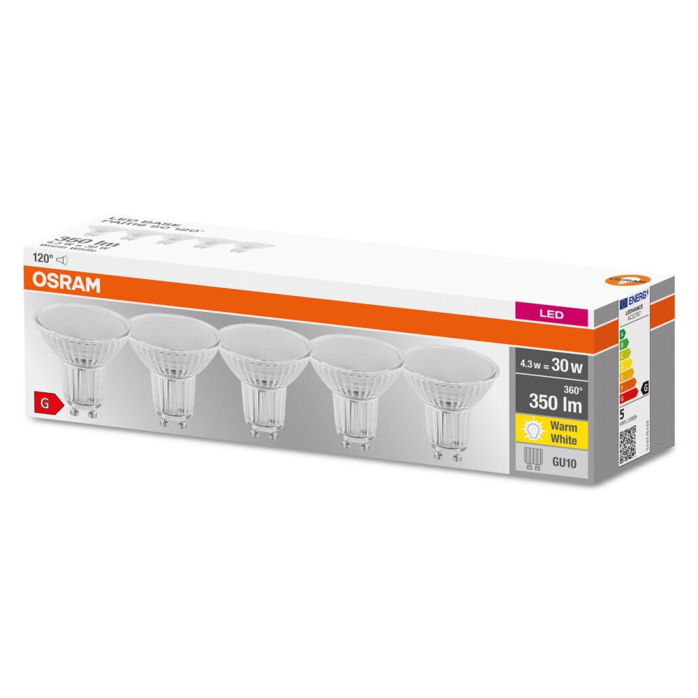 OSRAM Lot de 5 LED GU10 4,3 watt 2700 kelvin 350 lumen main product photo