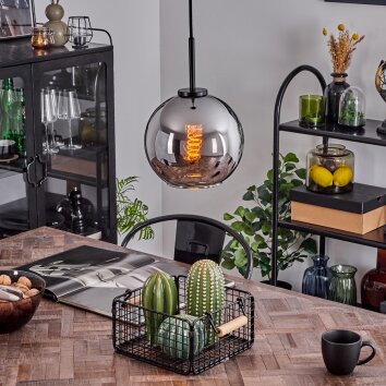 Suspension Verre 20 cm Koyoto couleur acier inoxydable, Noir, 1 lumière