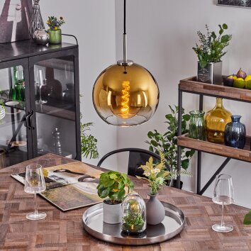 Suspension Verre 25 cm Koyoto Noir, Argenté, 1 lumière Suspension Verre 25 cm Koyoto Noir, Argenté, 1 lumière