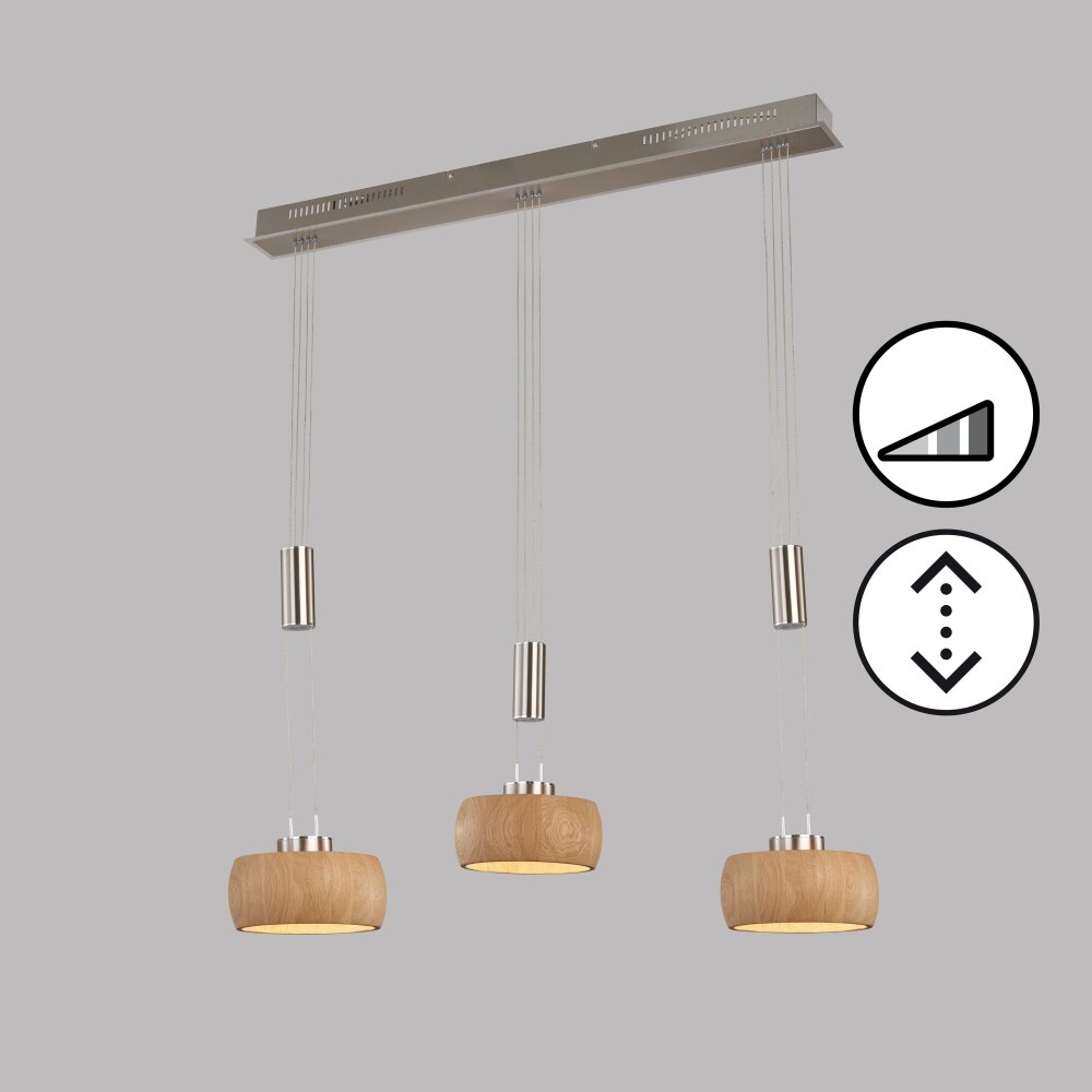 Suspension Fischer & Honsel SHINEWOOD LED Nickel mat, 3 lumières main product photo