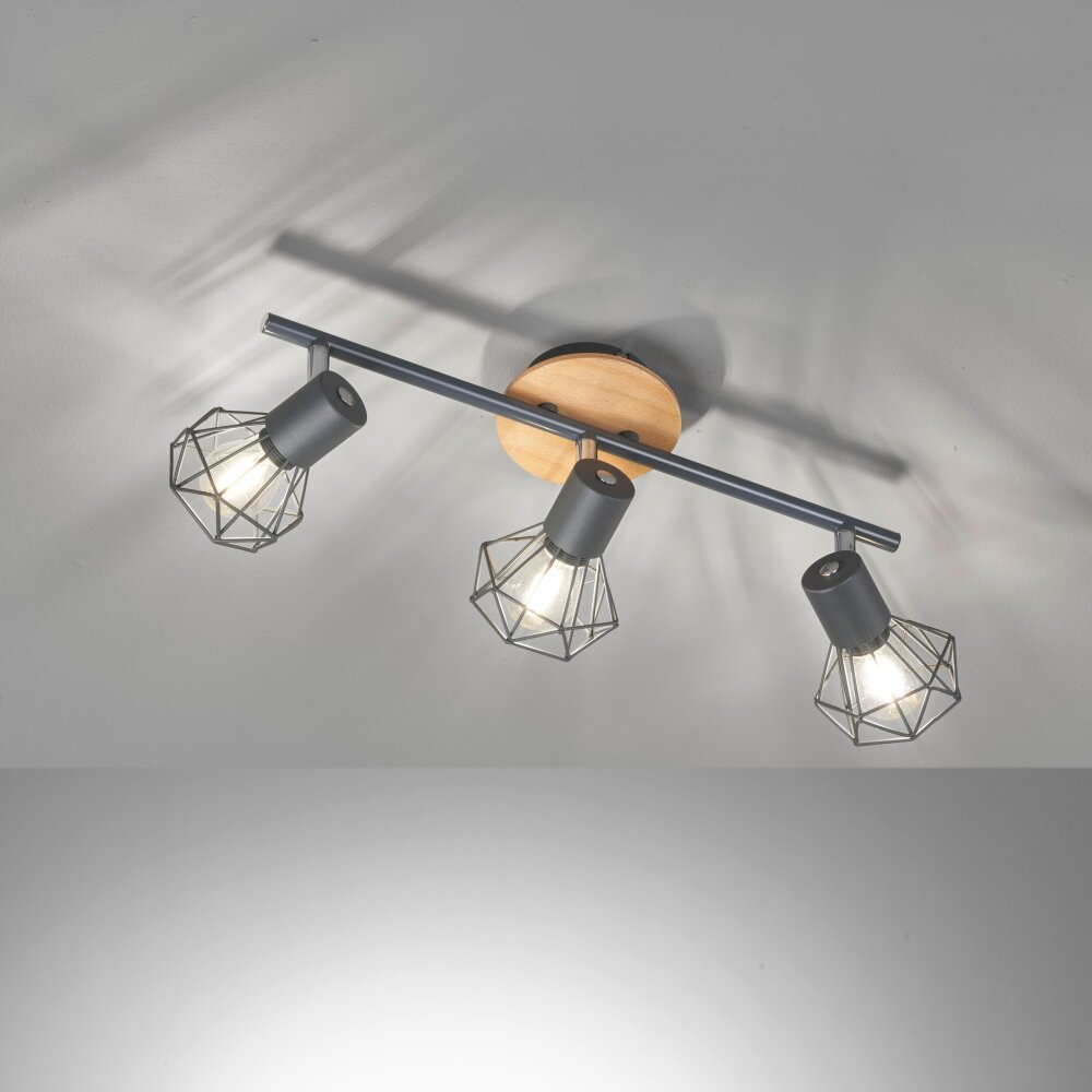 Plafonnier Fischer & Honsel Ran Gris, Couleur bois, 3 lumières main product photo