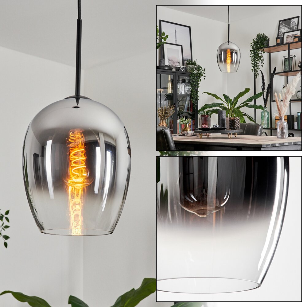 Suspension Verre 20cm Vevino Chrome, Clair, Fumé, 1 lumière main product photo