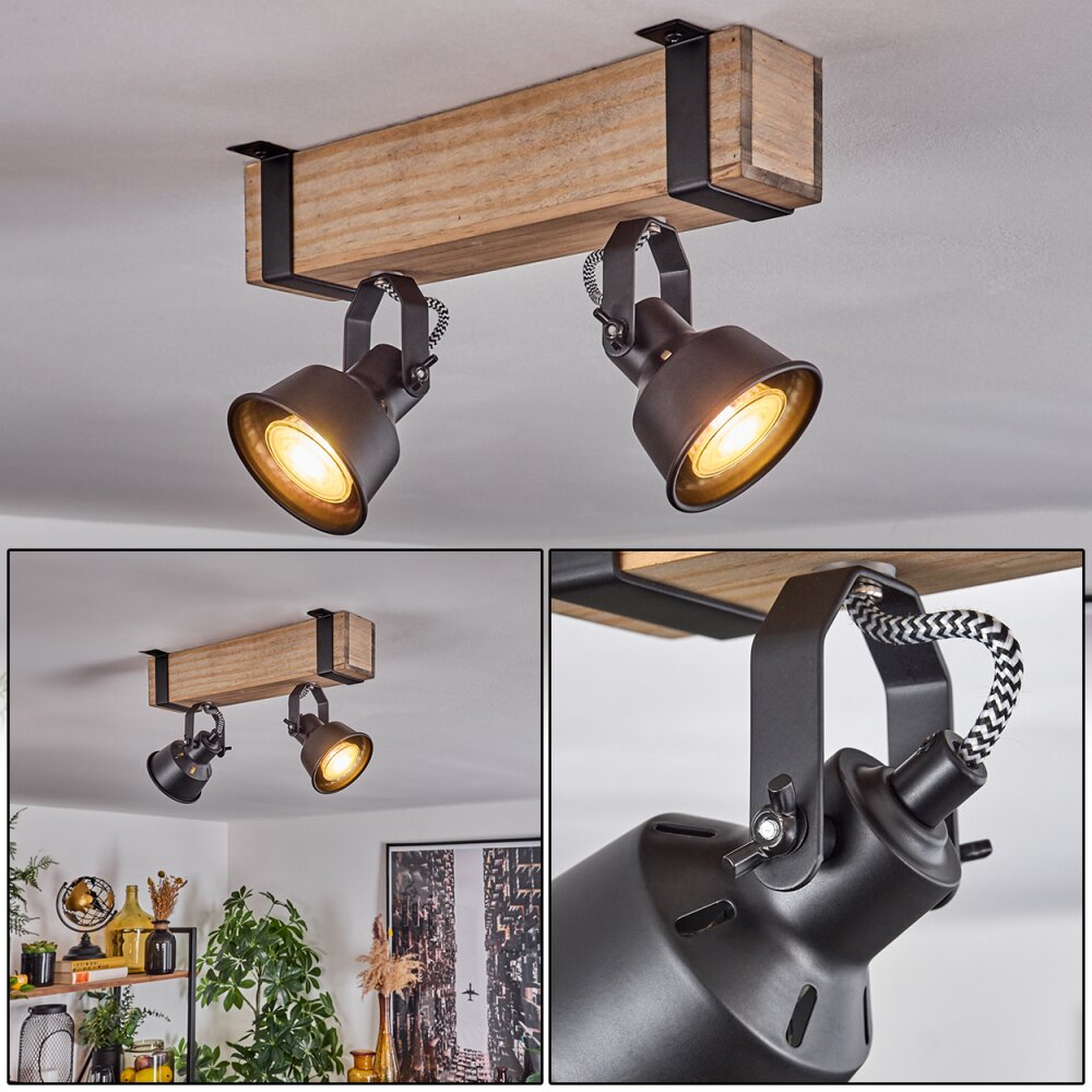 Plafonnier Safari Écru, Noir, 2 lumières main product photo