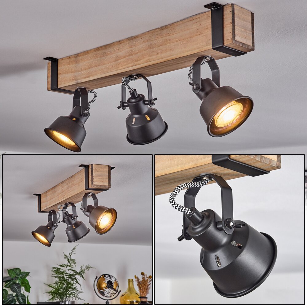 Plafonnier Safari Écru, Noir, 3 lumières main product photo