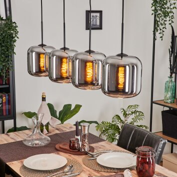 Suspension - Verre Lauden Chrome, Fumé, 4 lumières Suspension - Verre Lauden Chrome, Fumé, 4 lumières