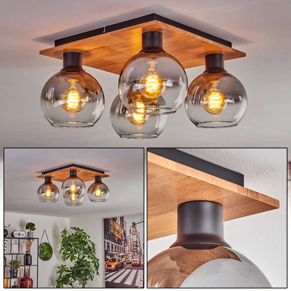 Plafonnier - Verre Koyoto Écru, Noir, 4 lumières main product photo