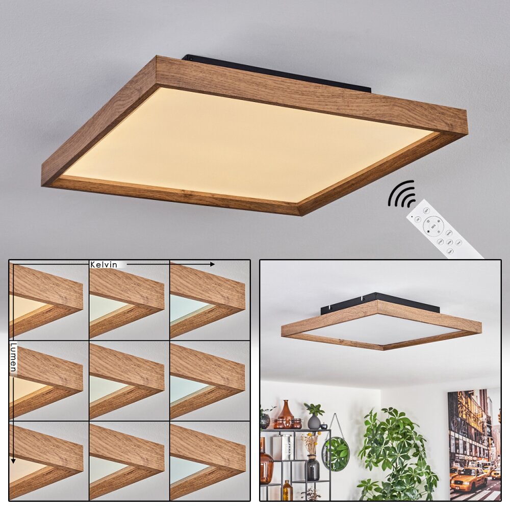 Plafonnier Longvic LED Brun, Couleur bois, Noir, 1 lumière, Télécommandes main product photo