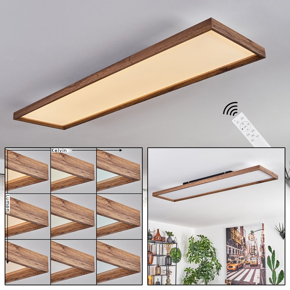 Plafonnier Longvic LED Couleur bois, Noir, 1 lumière, Télécommandes main product photo