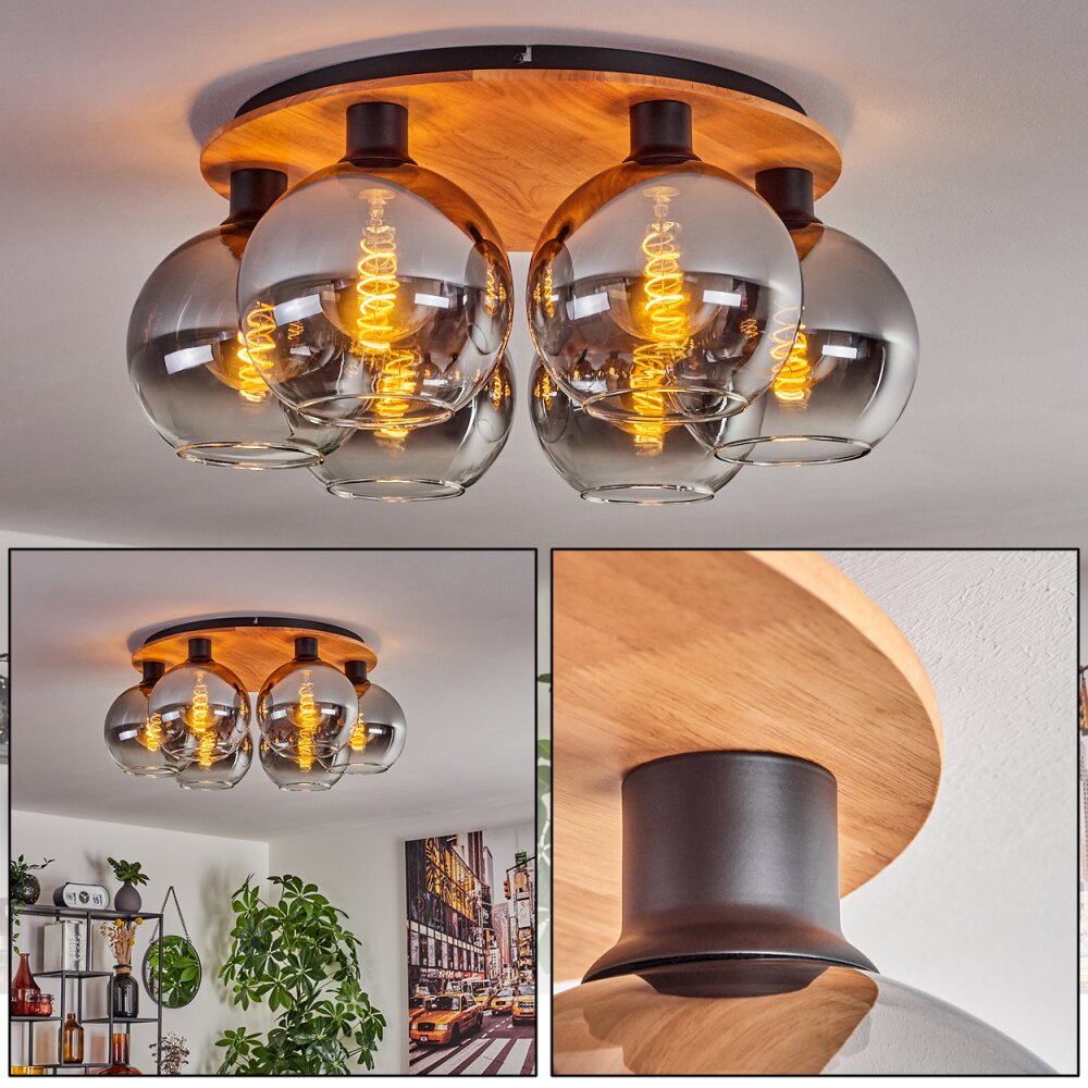 Plafonnier - Verre Koyoto Écru, Noir, 6 lumières main product photo