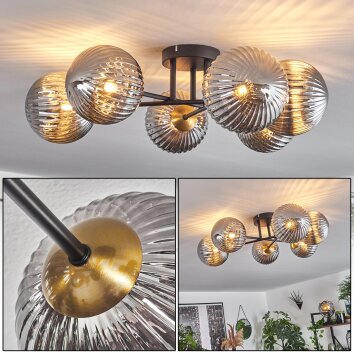 Plafonnier Chehalis Or, Noir, 6 lumières Plafonnier Chehalis Or, Noir, 6 lumières