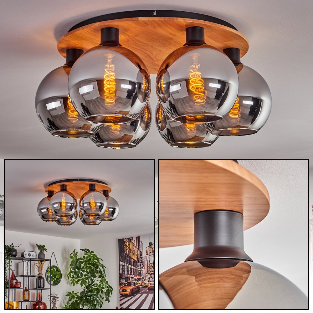 Plafonnier - Verre Koyoto Écru, Noir, 6 lumières main product photo