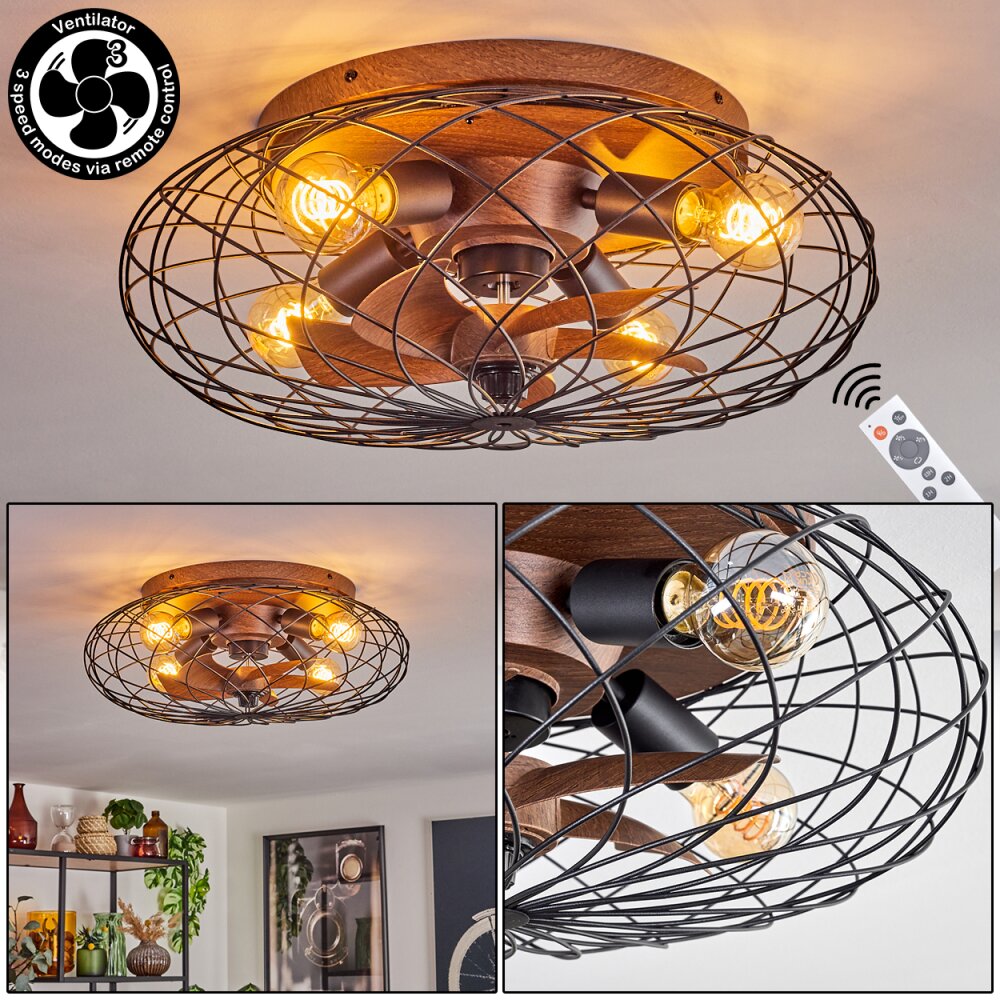 Plafonnier Wemude Brun, Noir, 4 lumières, Télécommandes main product photo