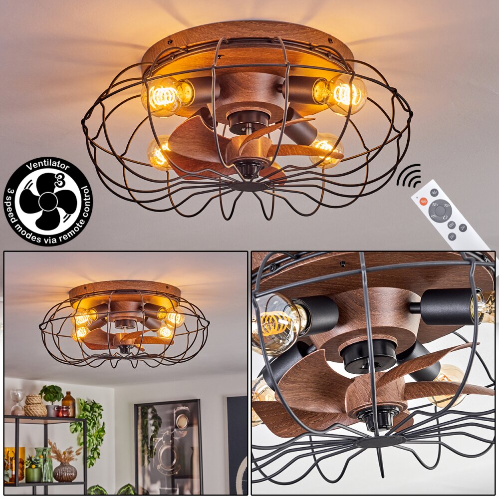 Plafonnier Wemude Brun, Noir, 4 lumières, Télécommandes main product photo