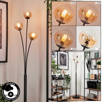 Lampadaire - Verre 10 cm Bernado Ambre, 3 lumières Lampadaire - Verre 10 cm Bernado Ambre, 3 lumières