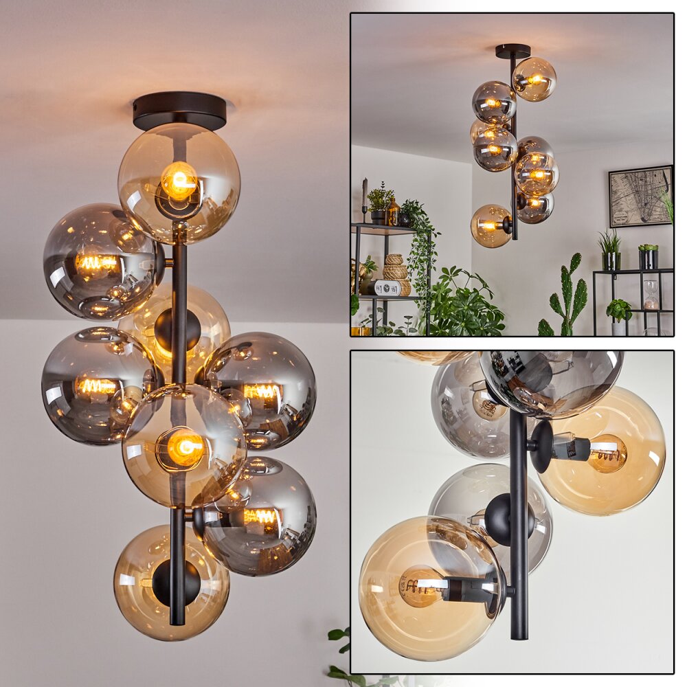 Plafonnier - Verre 15 cm Gastor Ambre, Fumé, 8 lumières main product photo