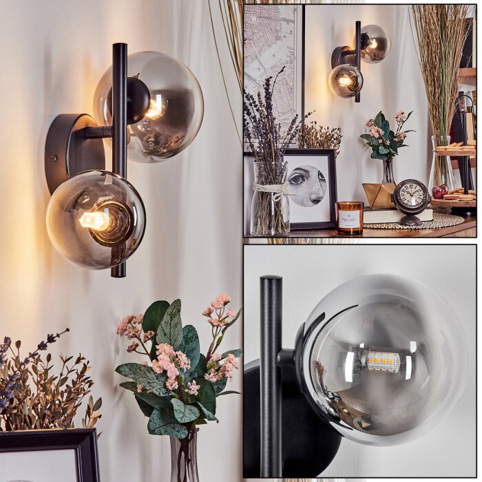 Applique murale - Verre 10 cm, 12 cm Chehalis Noir, 2 lumières Applique murale - Verre 10 cm, 12 cm Chehalis Noir, 2 lumières