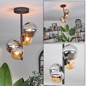 Plafonnier - Verre 10 cm, 12 cm Chehalis Ambre, Fumé, 4 lumières Plafonnier - Verre 10 cm, 12 cm Chehalis Ambre, Fumé, 4 lumières