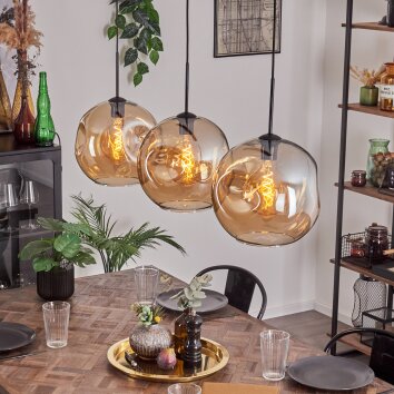 Suspension - Verre 30 cm Ripoll Noir, 3 lumières Suspension - Verre 30 cm Ripoll Noir, 3 lumières