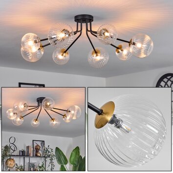 Plafonnier - Verre 12 cm, 15 cm Chehalis Or, Noir, 8 lumières Plafonnier - Verre 12 cm, 15 cm Chehalis Or, Noir, 8 lumières