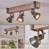 Plafonnier Pehefito style industriel à poutre en bois 46 cm et 3 têtes orientables gris-vertes 8 cm