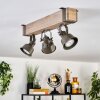 Plafonnier Pehefito style industriel à poutre en bois 46 cm et 3 têtes orientables gris-vertes 8 cm