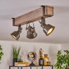 Plafonnier Pehefito style industriel à poutre en bois 46 cm et 3 têtes orientables gris-vertes 8 cm