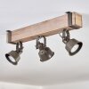 Plafonnier Pehefito style industriel à poutre en bois 46 cm et 3 têtes orientables gris-vertes 8 cm