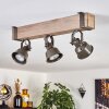 Plafonnier Pehefito style industriel à poutre en bois 46 cm et 3 têtes orientables gris-vertes 8 cm
