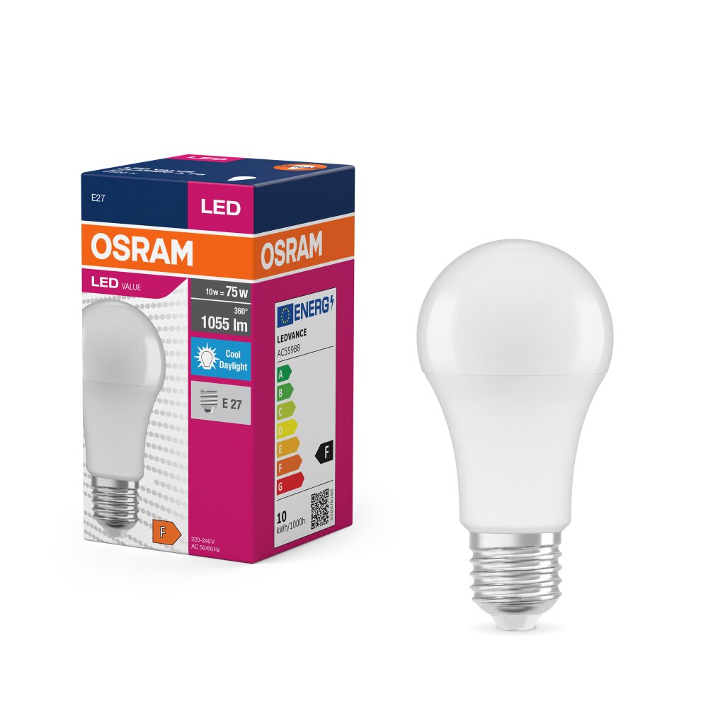 Luminaires Osram E27 LED 10 Watt blanc lumière du jour 1055 Lumen main product photo