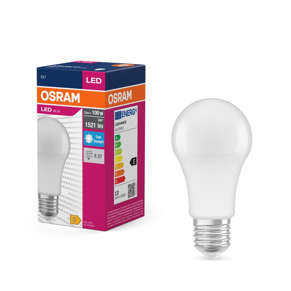 Luminaires Osram E27 LED 13 Watt blanc lumière du jour 1521 Lumen main product photo